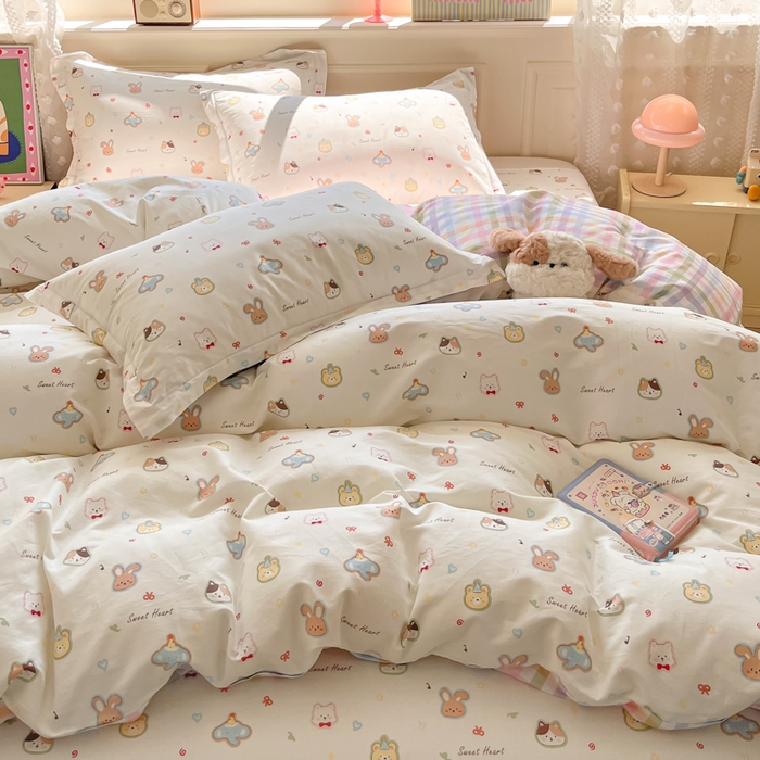 91家纺网 家纺一手货源 找家纺 花梦欣 2025新款全棉纯棉印花单品系列-三件套 萌宠国度