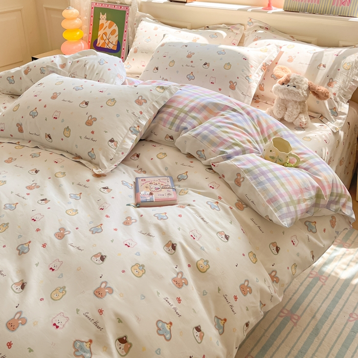 91家纺网 家纺一手货源 找家纺 花梦欣 2025新款全棉纯棉印花单品系列-三件套 萌宠国度