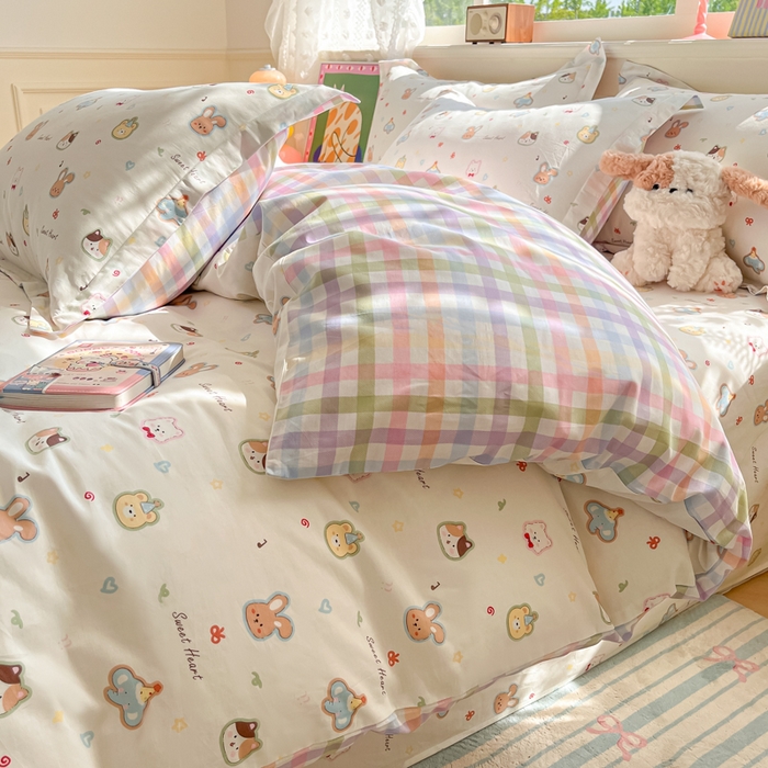 91家纺网 家纺一手货源 找家纺 花梦欣 2025新款全棉纯棉印花单品系列-三件套 萌宠国度