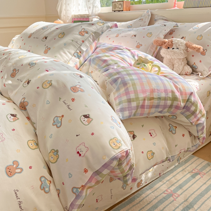 91家纺网 家纺一手货源 找家纺 花梦欣 2025新款全棉纯棉印花单品系列-三件套 萌宠国度