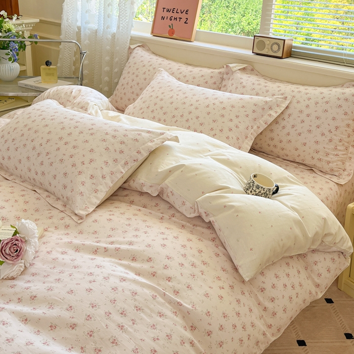 91家纺网 家纺一手货源 找家纺 花梦欣 2025新款全棉纯棉印花单品系列-三件套 疏影梦境粉