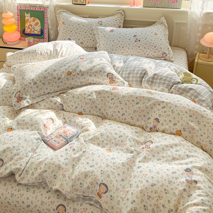 91家纺网 家纺一手货源 找家纺 花梦欣 2025新款全棉纯棉印花单品系列-三件套 碎花兔熊