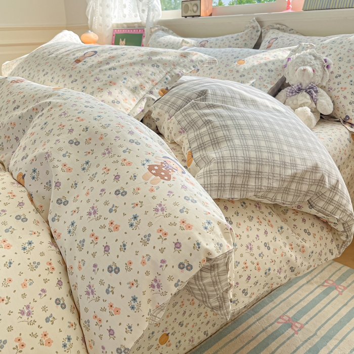 91家纺网 家纺一手货源 找家纺 花梦欣 2025新款全棉纯棉印花单品系列-三件套 碎花兔熊