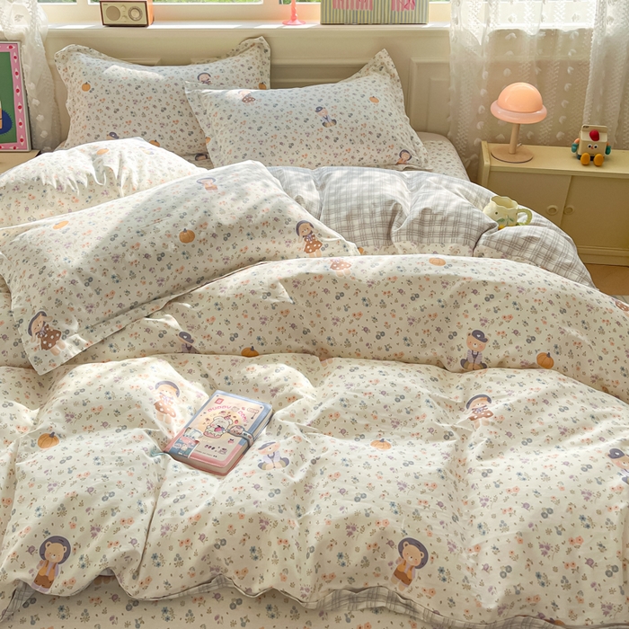 91家纺网 家纺一手货源 找家纺 花梦欣 2025新款全棉纯棉印花单品系列-三件套 碎花兔熊