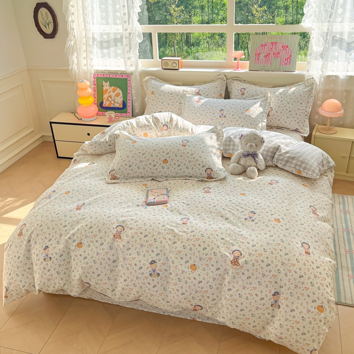 91家纺网 家纺一手货源 找家纺 花梦欣 2025新款全棉纯棉印花单品系列-三件套 碎花兔熊