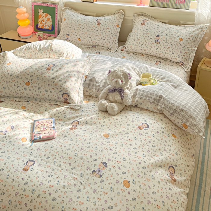 91家纺网 家纺一手货源 找家纺 花梦欣 2025新款全棉纯棉印花单品系列-三件套 碎花兔熊