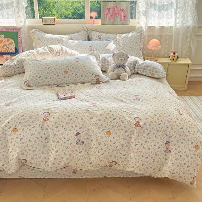 91家纺网 家纺一手货源 找家纺 花梦欣 2025新款全棉纯棉印花单品系列-三件套 碎花兔熊