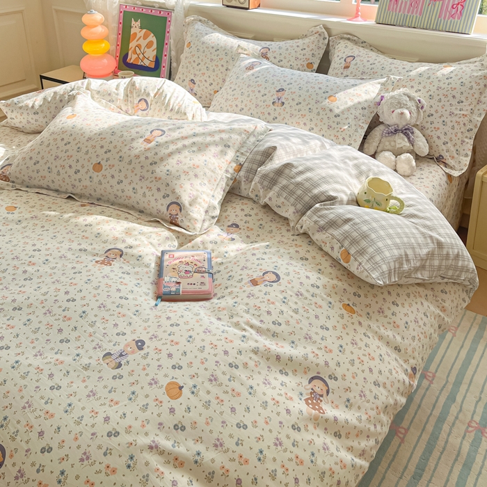 91家纺网 家纺一手货源 找家纺 花梦欣 2025新款全棉纯棉印花单品系列-三件套 碎花兔熊