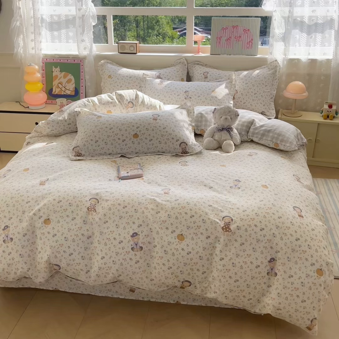 91家纺网 家纺一手货源 找家纺 花梦欣 2025新款全棉纯棉印花单品系列-三件套 碎花兔熊