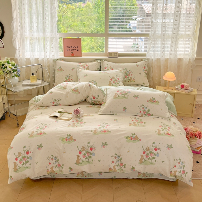 花梦欣 2025新款全棉纯棉印花单品系列-三件套 桃心粉兔