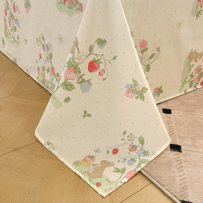 91家纺网 家纺一手货源 找家纺 花梦欣 2025新款全棉纯棉印花单品系列-三件套 桃心粉兔