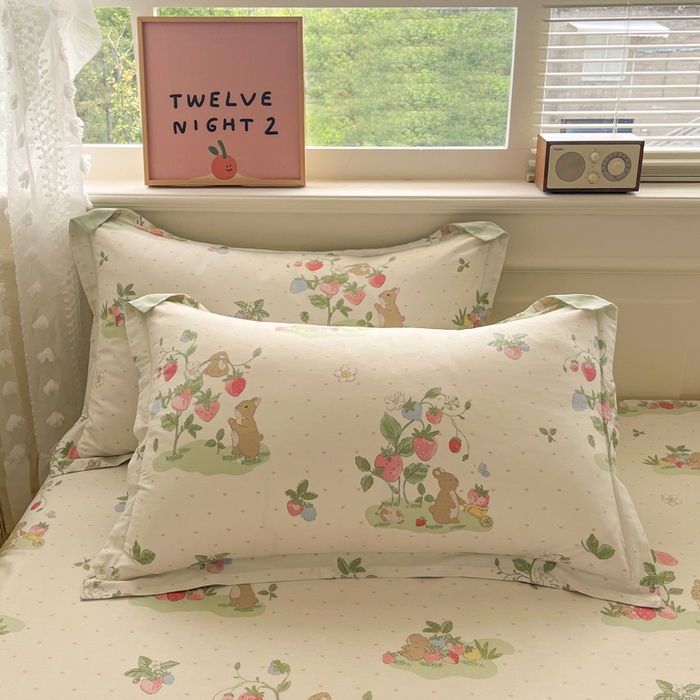 91家纺网 家纺一手货源 找家纺 花梦欣 2025新款全棉纯棉印花单品系列-三件套 桃心粉兔