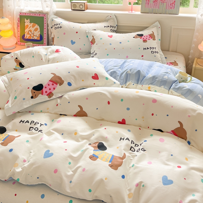 91家纺网 家纺一手货源 找家纺 花梦欣 2025新款全棉纯棉印花单品系列-三件套 甜心汪星人