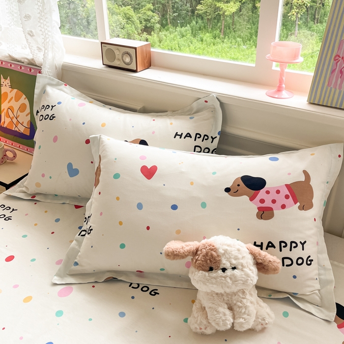 91家纺网 家纺一手货源 找家纺 花梦欣 2025新款全棉纯棉印花单品系列-三件套 甜心汪星人