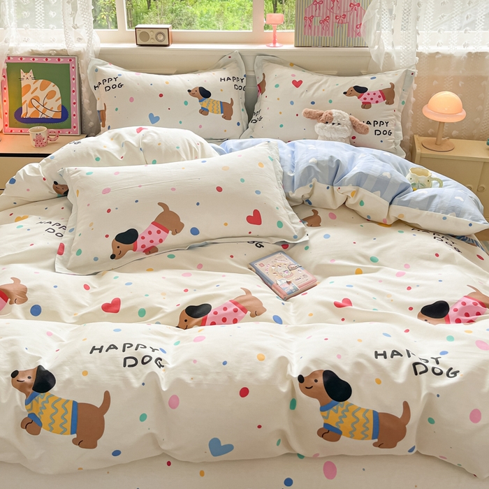 91家纺网 家纺一手货源 找家纺 花梦欣 2025新款全棉纯棉印花单品系列-三件套 甜心汪星人