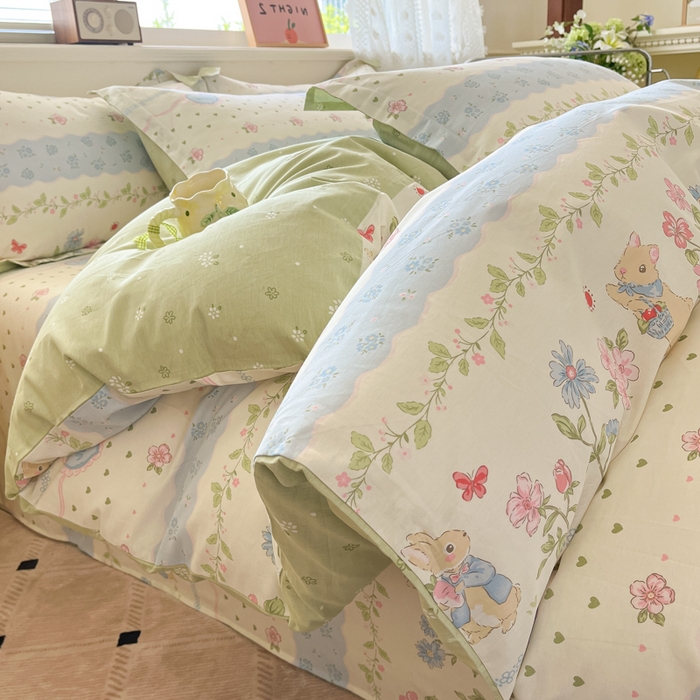 91家纺网 家纺一手货源 找家纺 花梦欣 2025新款全棉纯棉印花单品系列-三件套 兔兔乐园