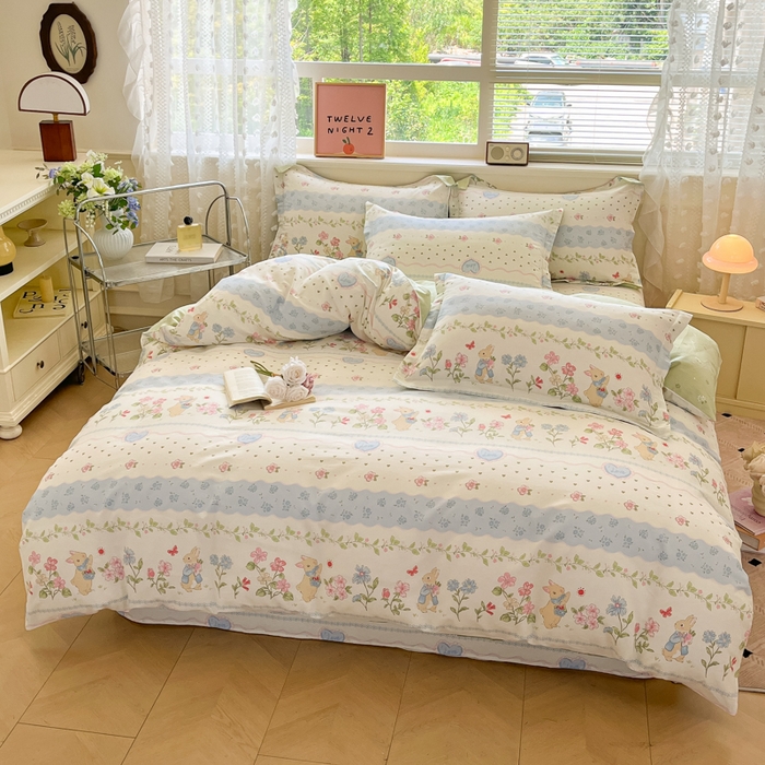 91家纺网 家纺一手货源 找家纺 花梦欣 2025新款全棉纯棉印花单品系列-三件套 兔兔乐园