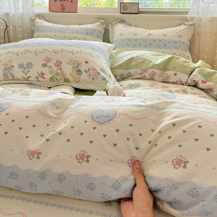 91家纺网 家纺一手货源 找家纺 花梦欣 2025新款全棉纯棉印花单品系列-三件套 兔兔乐园