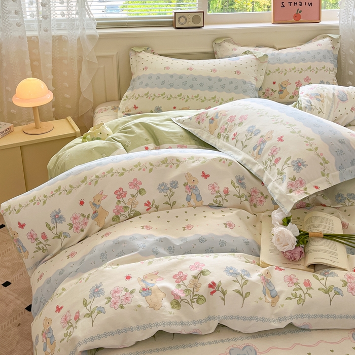 91家纺网 家纺一手货源 找家纺 花梦欣 2025新款全棉纯棉印花单品系列-三件套 兔兔乐园