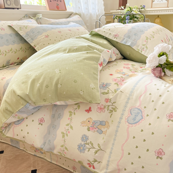 91家纺网 家纺一手货源 找家纺 花梦欣 2025新款全棉纯棉印花单品系列-三件套 兔兔乐园