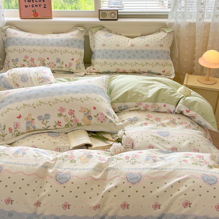 91家纺网 家纺一手货源 找家纺 花梦欣 2025新款全棉纯棉印花单品系列-三件套 兔兔乐园