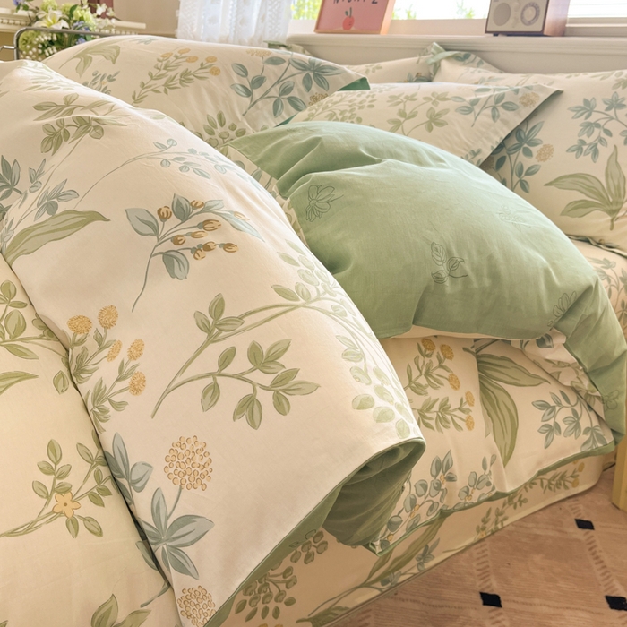 91家纺网 家纺一手货源 找家纺 花梦欣 2025新款全棉纯棉印花单品系列-三件套 仙草