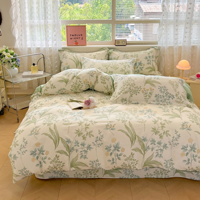 91家纺网 家纺一手货源 找家纺 花梦欣 2025新款全棉纯棉印花单品系列-三件套 仙草