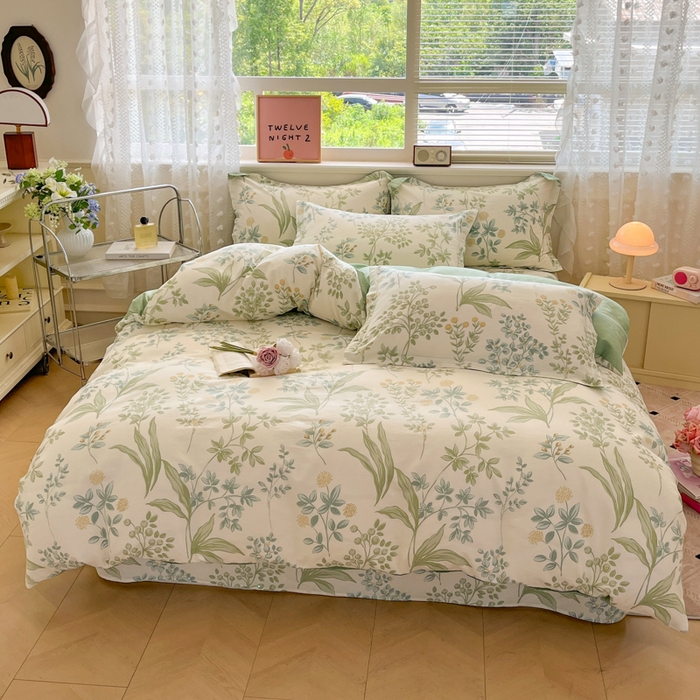 91家纺网 家纺一手货源 找家纺 花梦欣 2025新款全棉纯棉印花单品系列-三件套 仙草