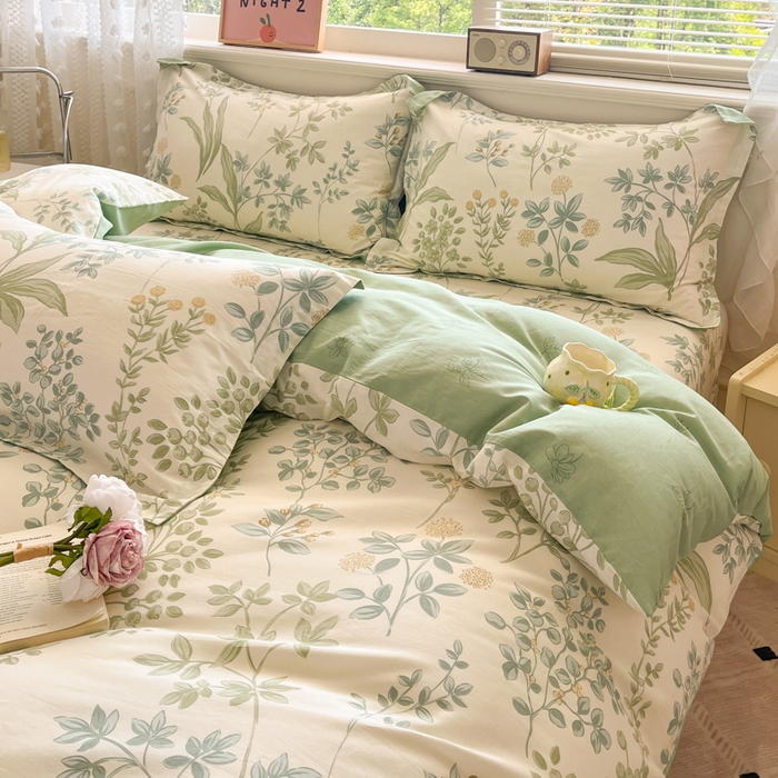 91家纺网 家纺一手货源 找家纺 花梦欣 2025新款全棉纯棉印花单品系列-三件套 仙草