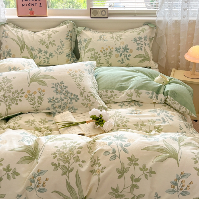 91家纺网 家纺一手货源 找家纺 花梦欣 2025新款全棉纯棉印花单品系列-三件套 仙草