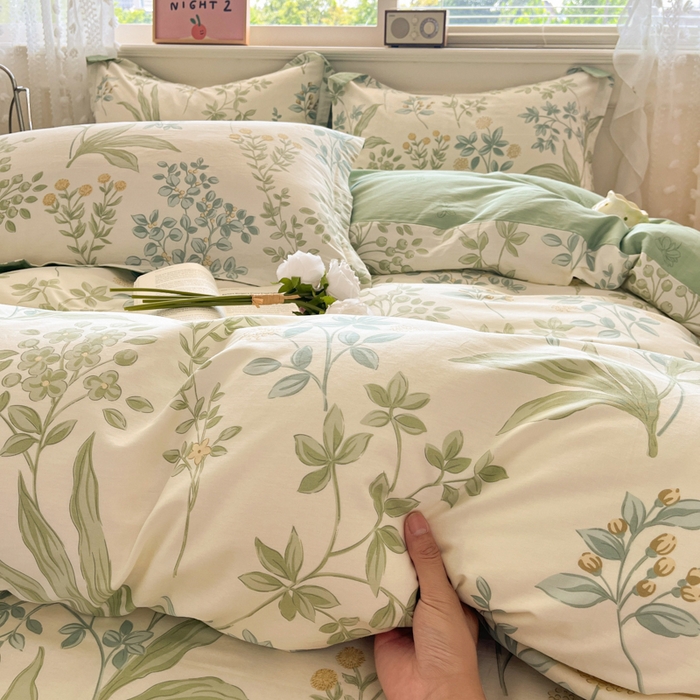 91家纺网 家纺一手货源 找家纺 花梦欣 2025新款全棉纯棉印花单品系列-三件套 仙草