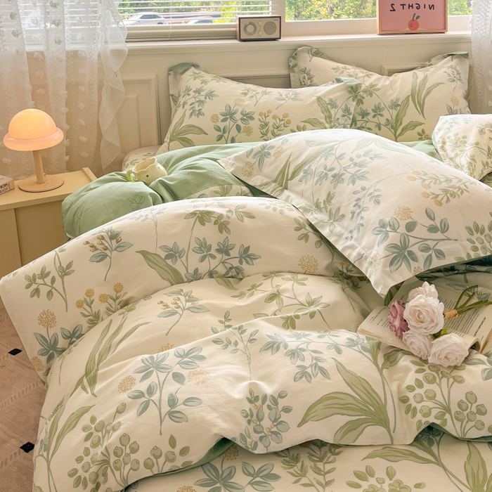 91家纺网 家纺一手货源 找家纺 花梦欣 2025新款全棉纯棉印花单品系列-三件套 仙草