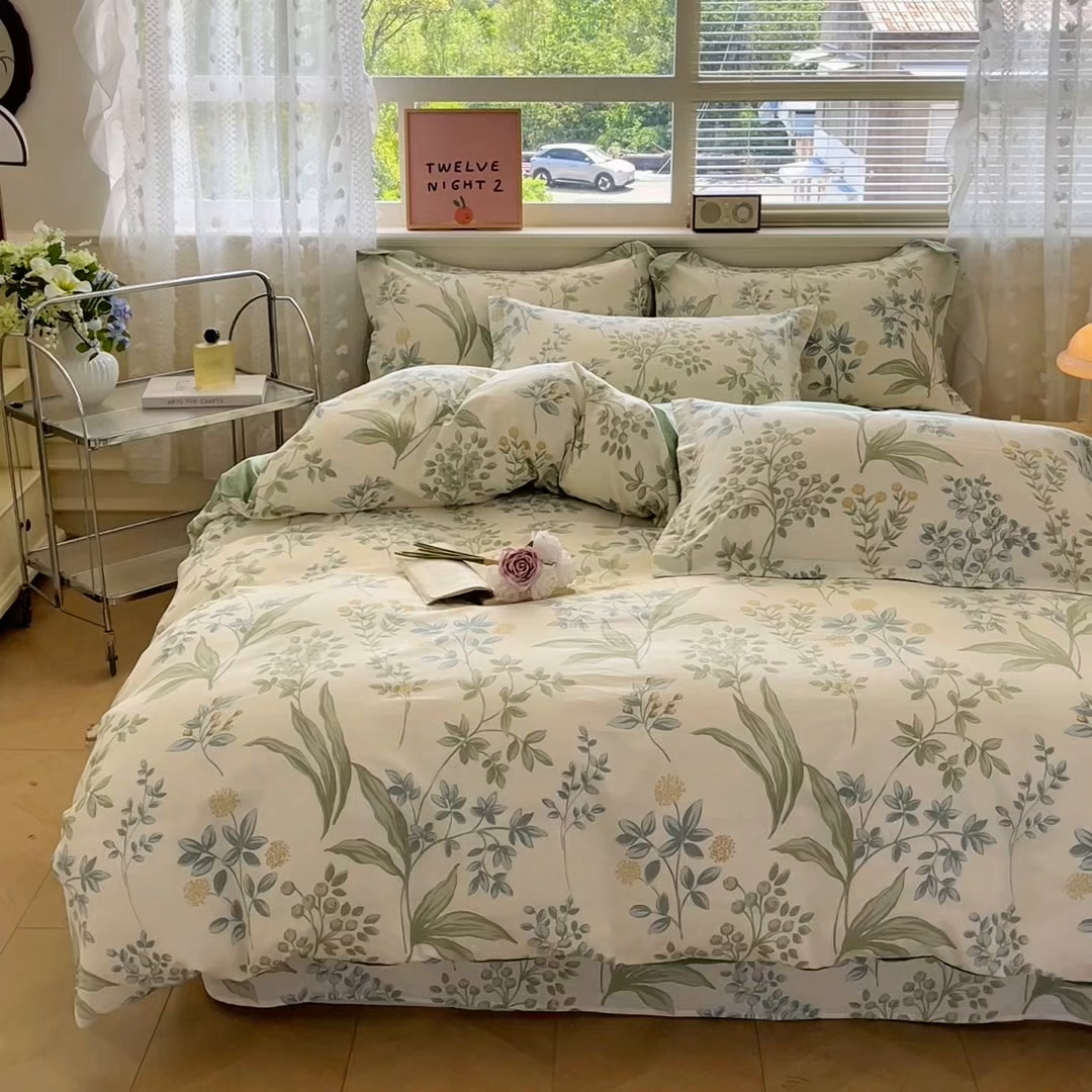 91家纺网 家纺一手货源 找家纺 花梦欣 2025新款全棉纯棉印花单品系列-三件套 仙草