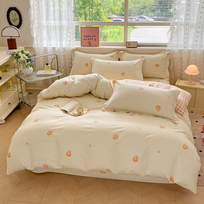 91家纺网 家纺一手货源 找家纺 花梦欣 2025新款全棉纯棉印花单品系列-三件套 小橙橘