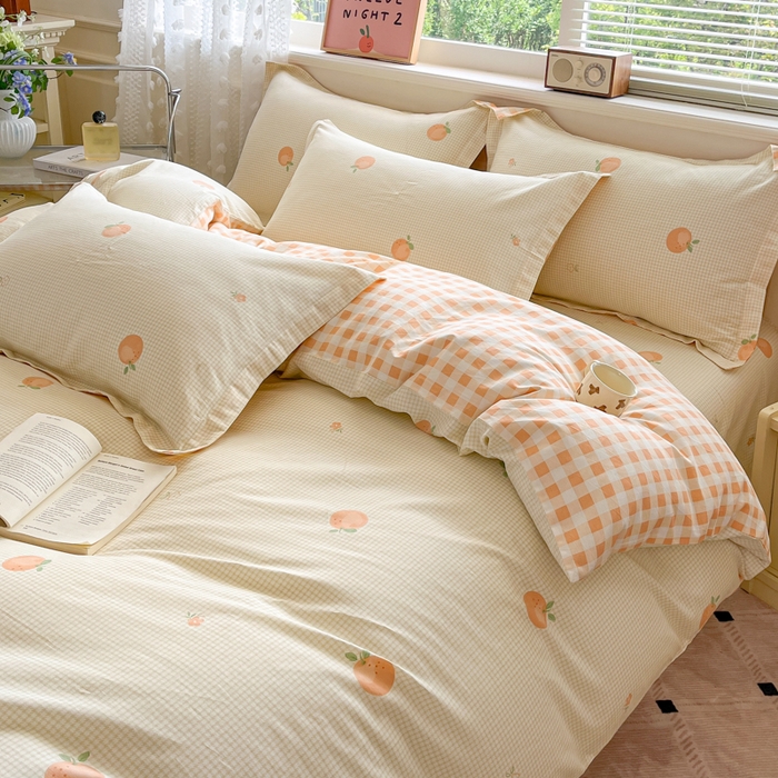 91家纺网 家纺一手货源 找家纺 花梦欣 2025新款全棉纯棉印花单品系列-三件套 小橙橘