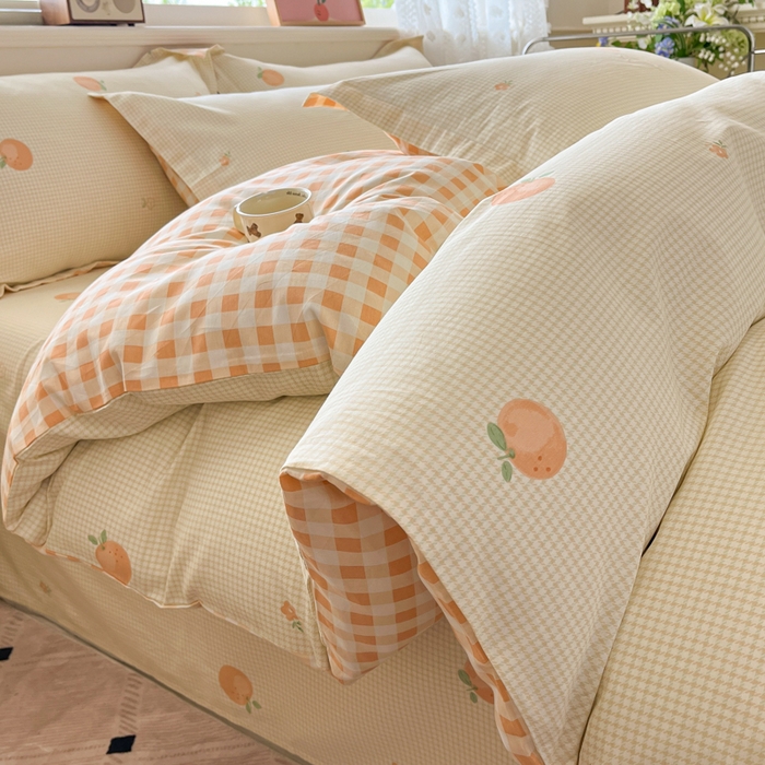 91家纺网 家纺一手货源 找家纺 花梦欣 2025新款全棉纯棉印花单品系列-三件套 小橙橘