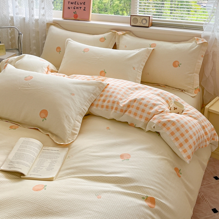 91家纺网 家纺一手货源 找家纺 花梦欣 2025新款全棉纯棉印花单品系列-三件套 小橙橘