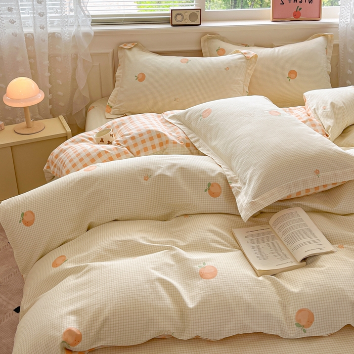 91家纺网 家纺一手货源 找家纺 花梦欣 2025新款全棉纯棉印花单品系列-三件套 小橙橘