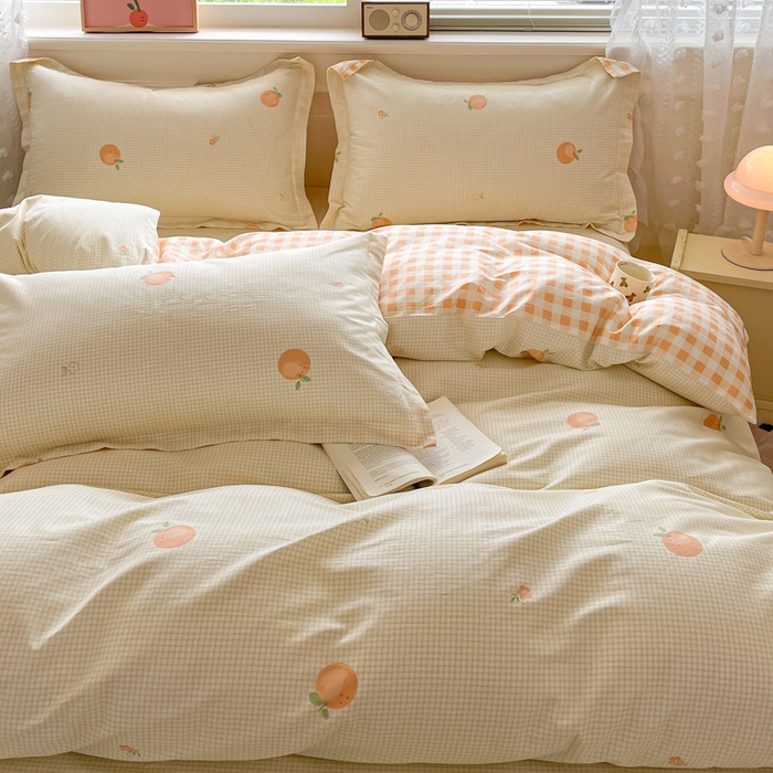 91家纺网 家纺一手货源 找家纺 花梦欣 2025新款全棉纯棉印花单品系列-三件套 小橙橘