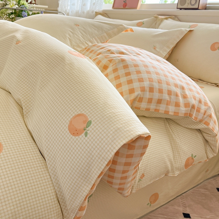 91家纺网 家纺一手货源 找家纺 花梦欣 2025新款全棉纯棉印花单品系列-三件套 小橙橘