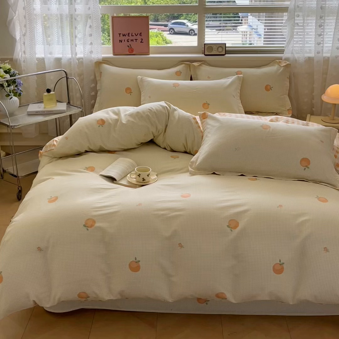 91家纺网 家纺一手货源 找家纺 花梦欣 2025新款全棉纯棉印花单品系列-三件套 小橙橘