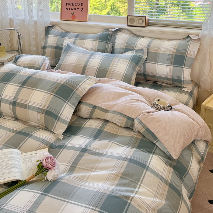 91家纺网 家纺一手货源 找家纺 花梦欣 2025新款全棉纯棉印花单品系列-三件套 悬浮晶阵绿