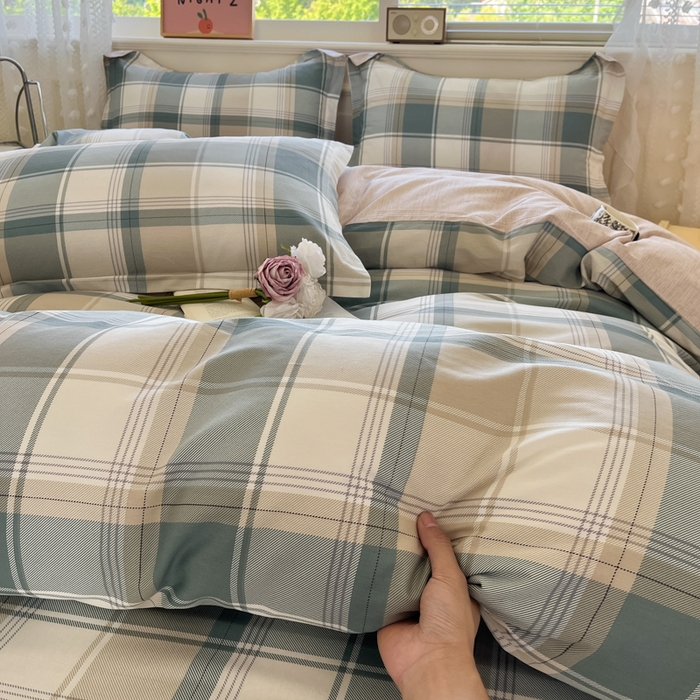 91家纺网 家纺一手货源 找家纺 花梦欣 2025新款全棉纯棉印花单品系列-三件套 悬浮晶阵绿