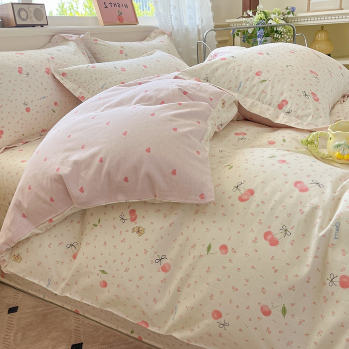 91家纺网 家纺一手货源 找家纺 花梦欣 2025新款全棉纯棉印花单品系列-三件套 樱桃甜宠
