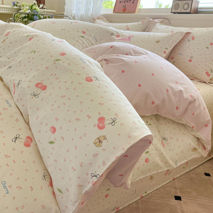 91家纺网 家纺一手货源 找家纺 花梦欣 2025新款全棉纯棉印花单品系列-三件套 樱桃甜宠