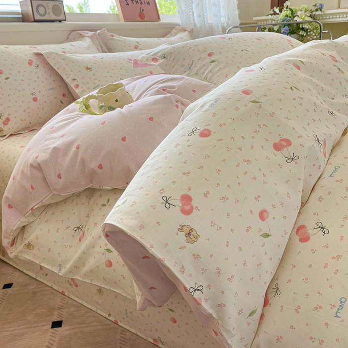 91家纺网 家纺一手货源 找家纺 花梦欣 2025新款全棉纯棉印花单品系列-三件套 樱桃甜宠