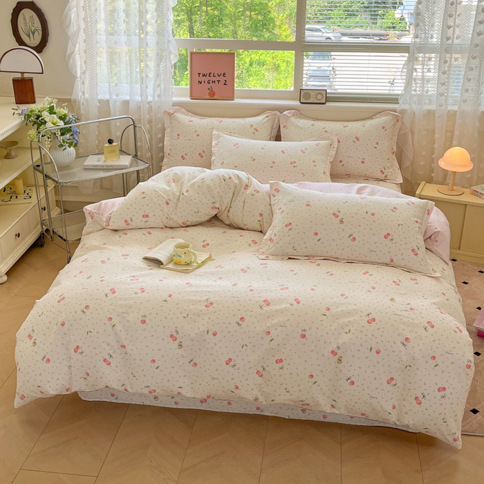 91家纺网 家纺一手货源 找家纺 花梦欣 2025新款全棉纯棉印花单品系列-三件套 樱桃甜宠