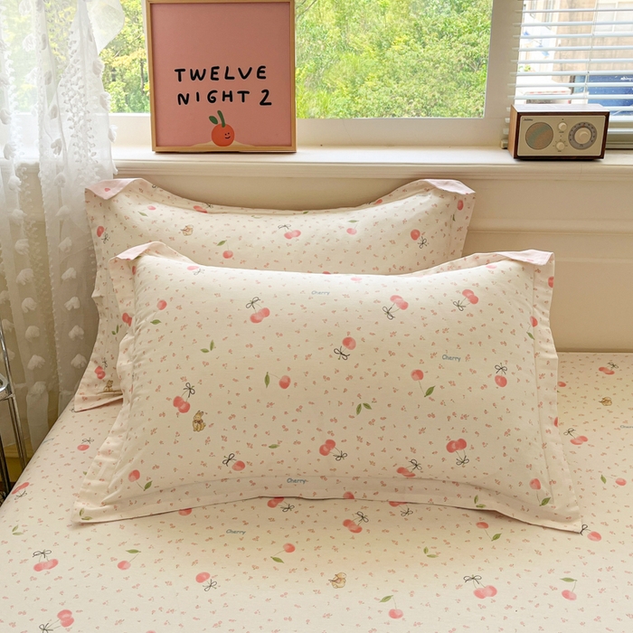 91家纺网 家纺一手货源 找家纺 花梦欣 2025新款全棉纯棉印花单品系列-三件套 樱桃甜宠