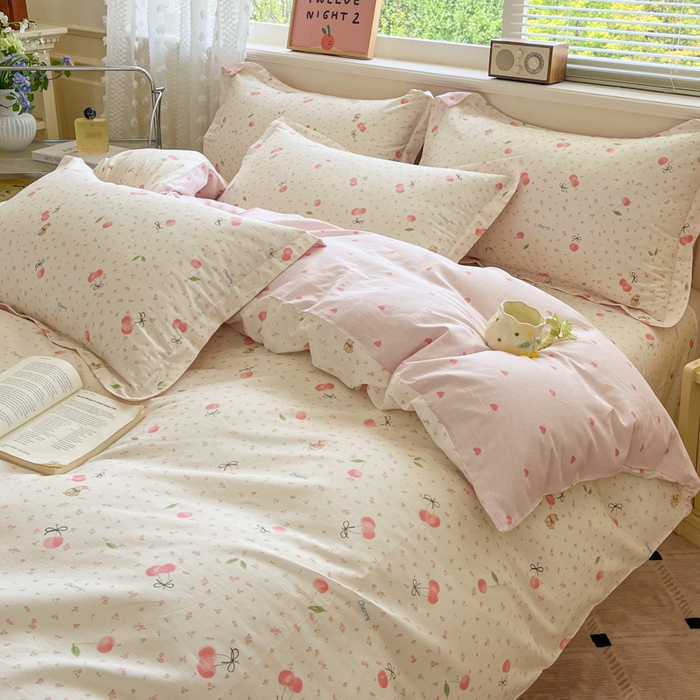 91家纺网 家纺一手货源 找家纺 花梦欣 2025新款全棉纯棉印花单品系列-三件套 樱桃甜宠
