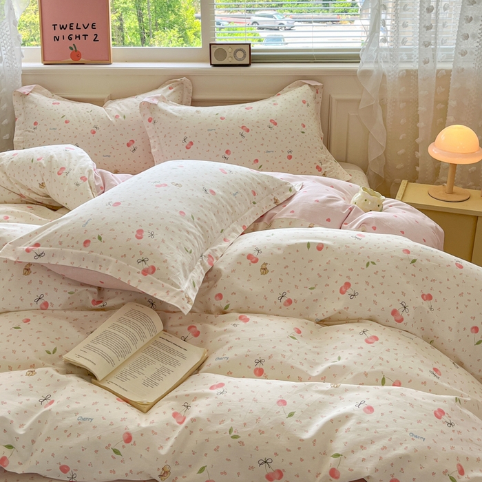 91家纺网 家纺一手货源 找家纺 花梦欣 2025新款全棉纯棉印花单品系列-三件套 樱桃甜宠